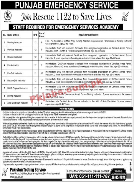 Rescue 1122 Emergency Service PTS PK Jobs 2021