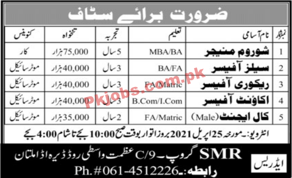 SMR Group Latest Management & Sales PK Jobs 2021