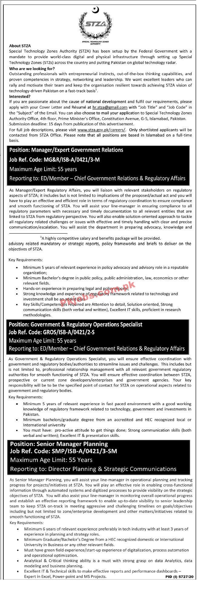 Special Technology Zones Authority (STZA) Management PK Jobs 2021