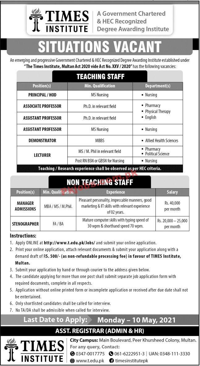 Times Institute Management & Teaching PK Jobs 2021