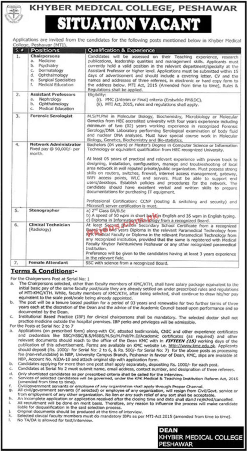 Jobs in Khyber Medical College Peshawar