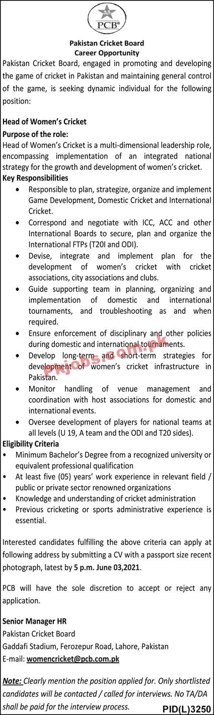 Pakistan Cricket Board (PCB) Management PK Jobs 2021