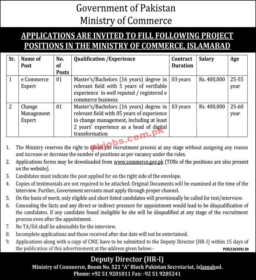 Ministry of Commerce Announced Management PK Jobs 2021