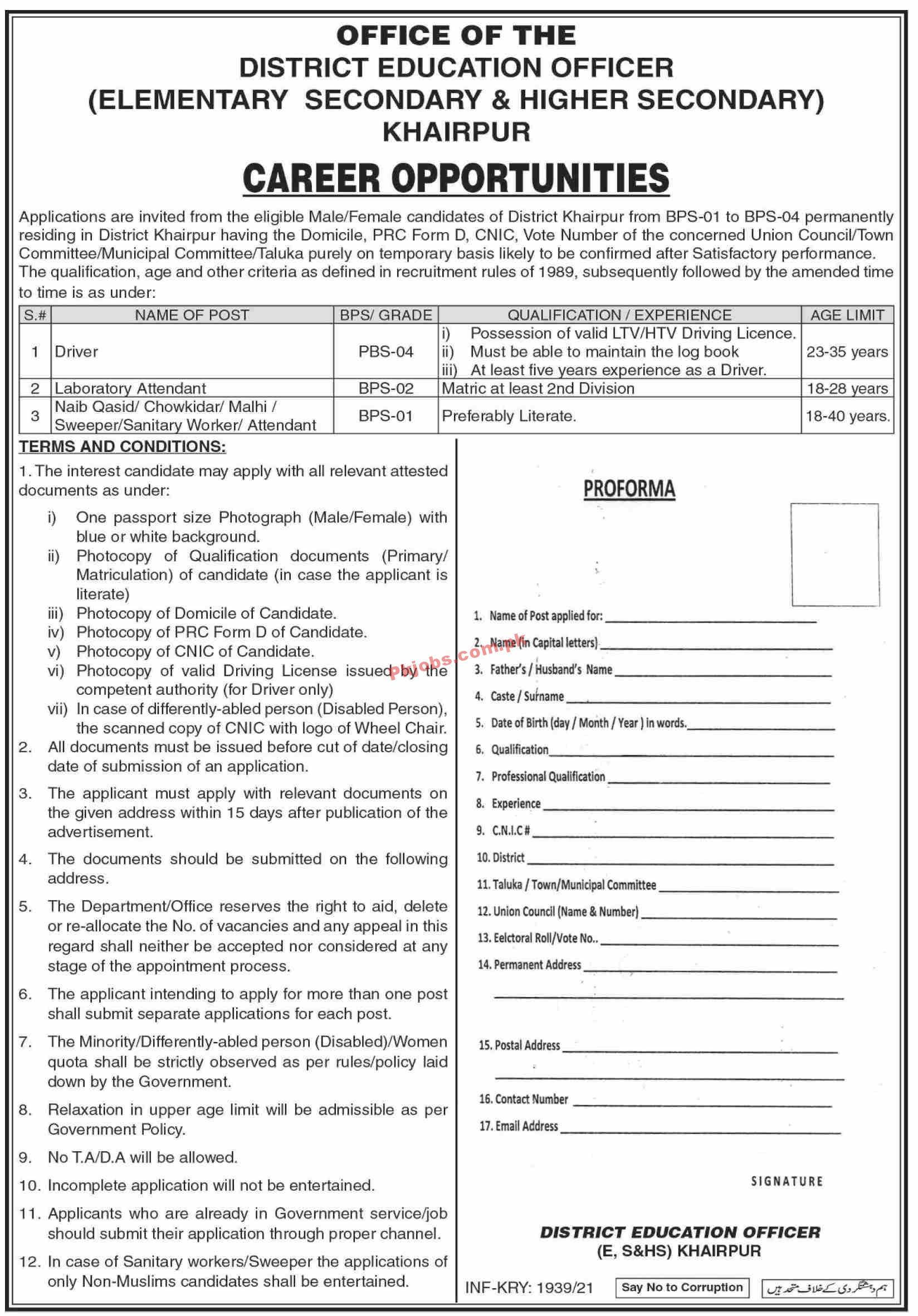 District Education Office Management PK Jobs 2021