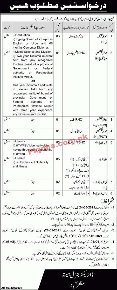 District Health Office Management & Technician PK Jobs 2021