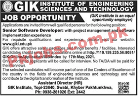 GIK Institute of Engineering Sciences & Technology PK Jobs 2021