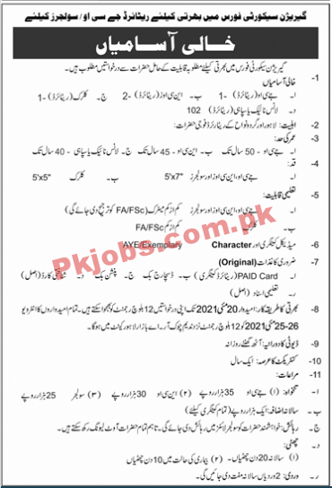 Garrison Security Forces Announced Latest Advertisement PK Jobs 2021