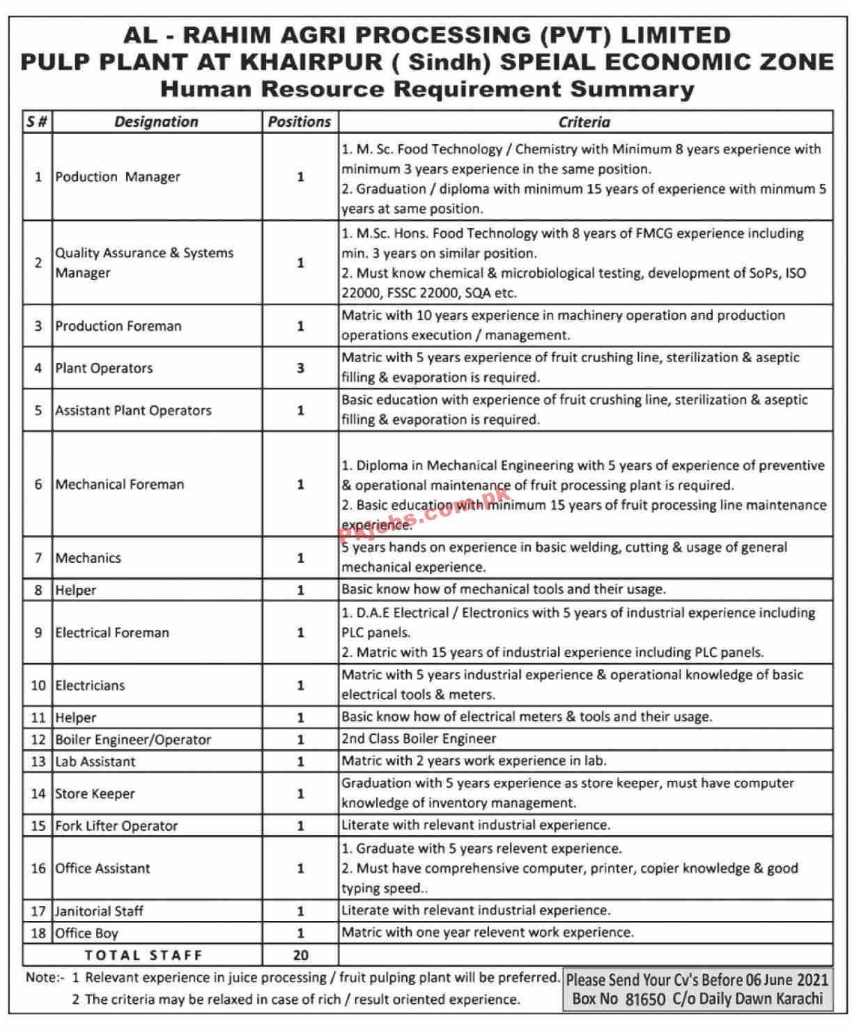 Jobs in Al Rahim Agri Processing Pvt Limited