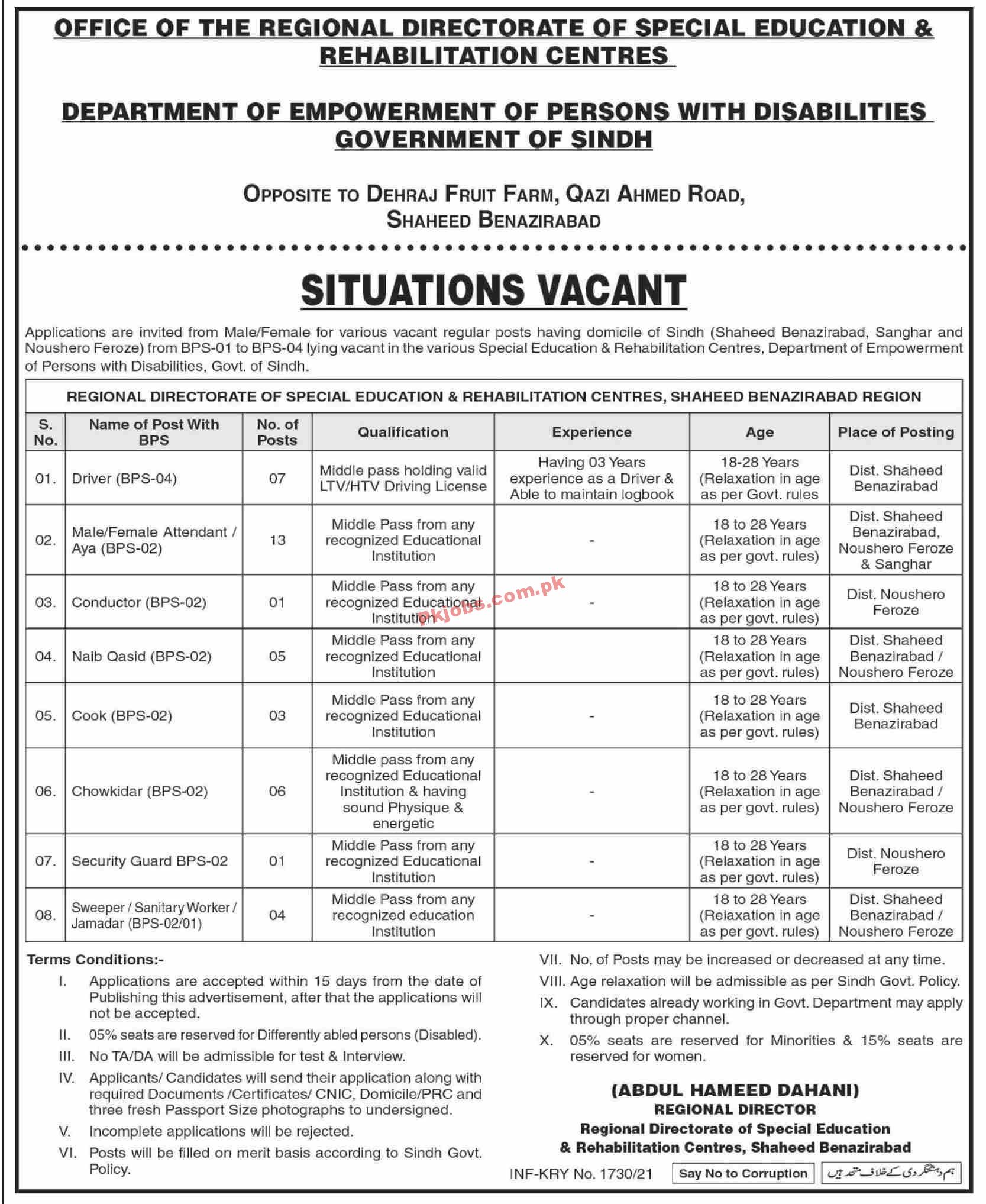 Jobs in Department of Empowerment of Persons with Disabilities Government of Sindh