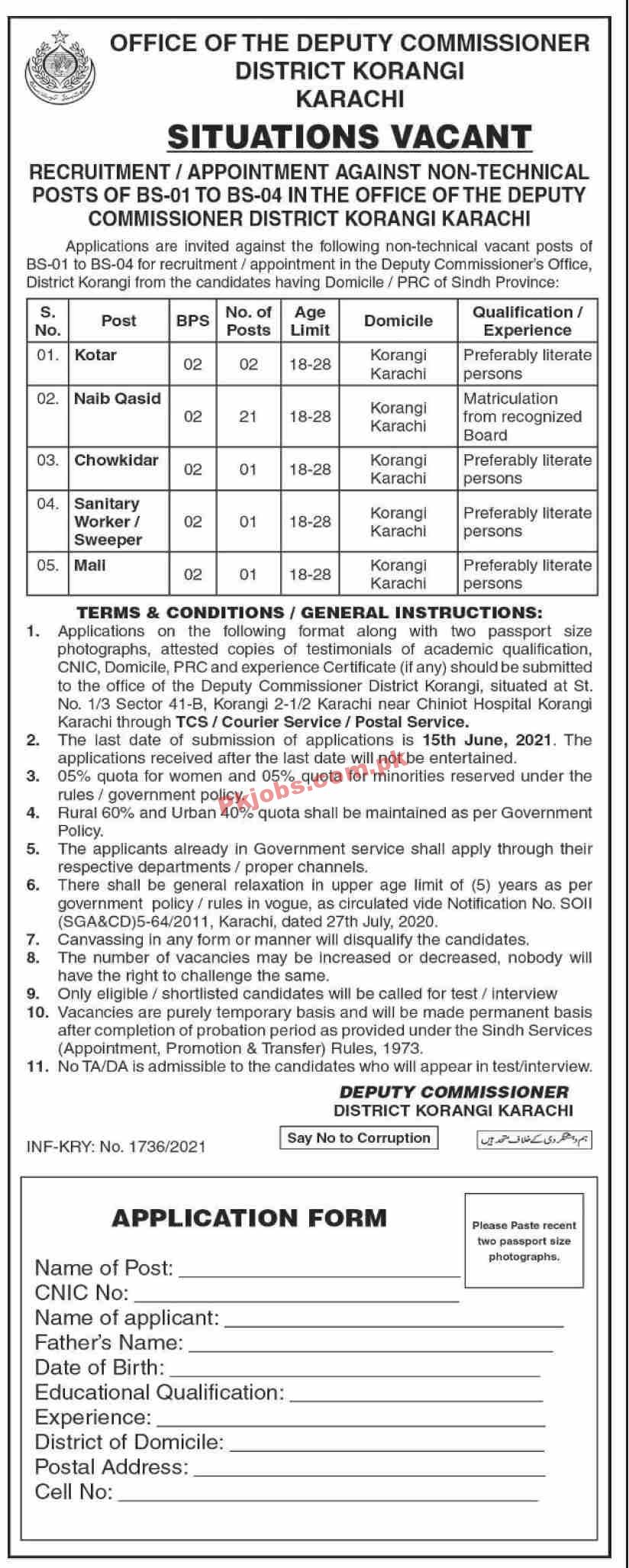 Jobs in Deputy Commissioner District Korangi Karachi