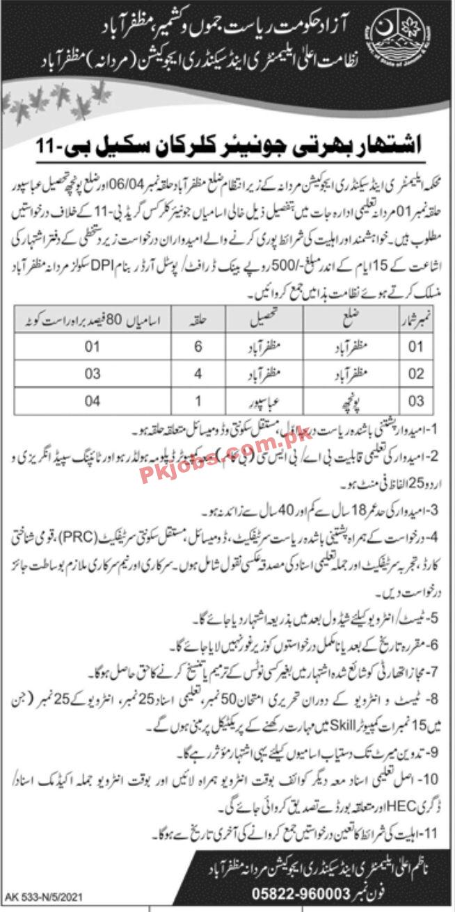 Jobs in Elementary & Secondary Education Department Muzaffarabad