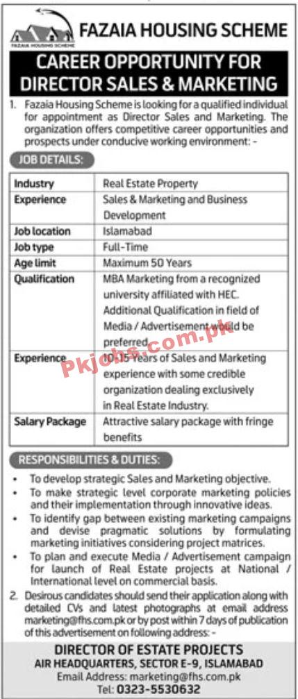 Jobs in Fazaia Housing Scheme Islamabad