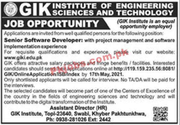 Jobs in GIK Institute of Engineering Sciences and Technology