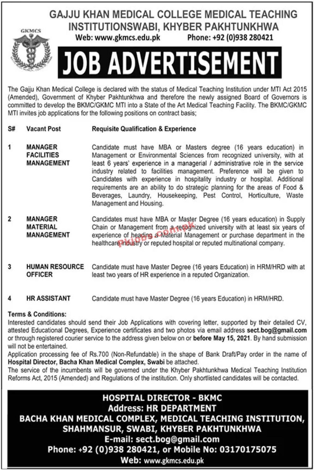 Jobs in Gajju Khan Medical College Medical Teaching Institution