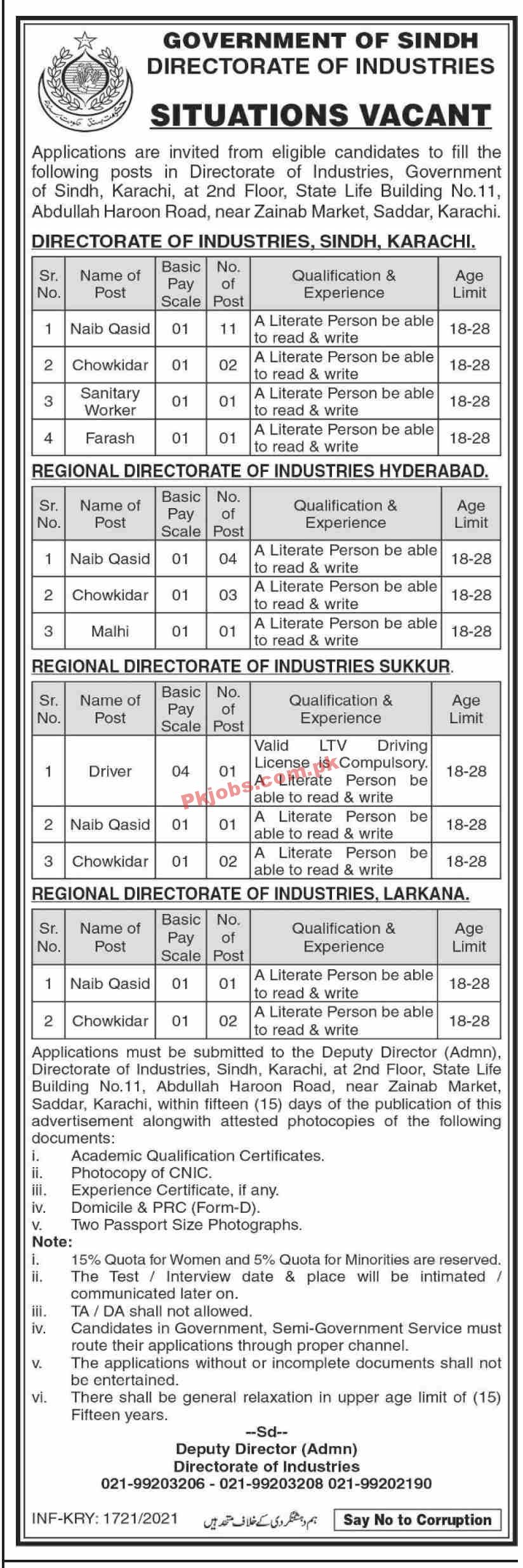 Jobs in Government of Sindh Directorate of Industries