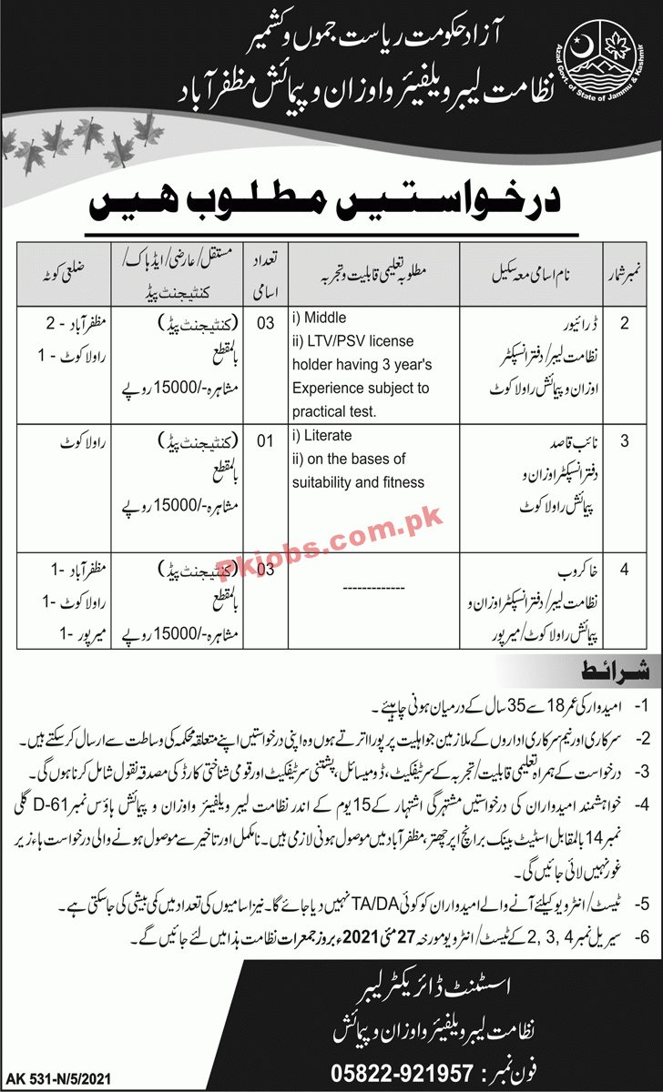 Jobs in Labors Welfare Department