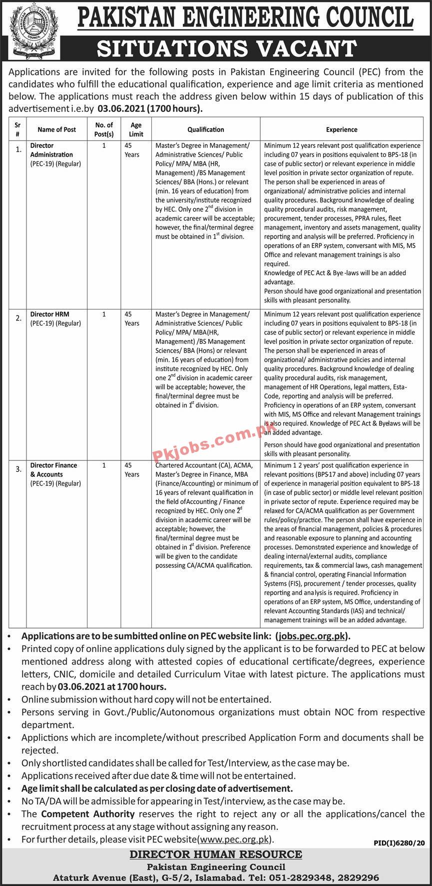 Jobs in Pakistan Engineering Council PEC