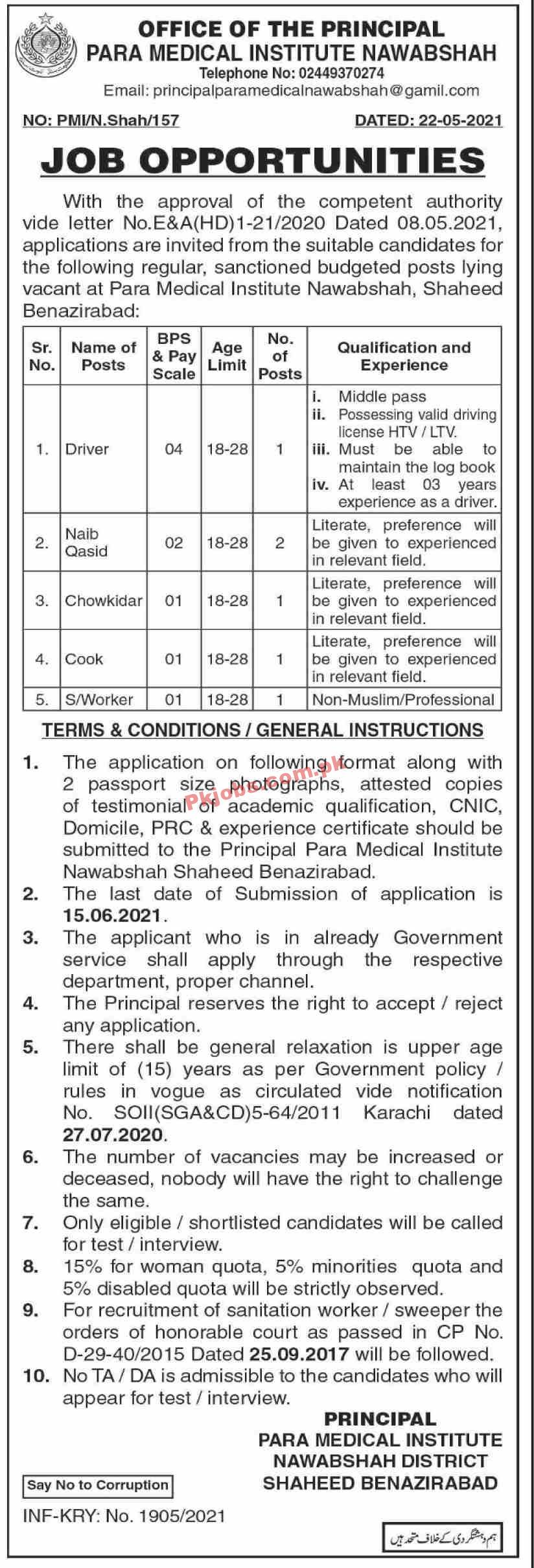 Jobs in Para Medical Institute Nawabshah