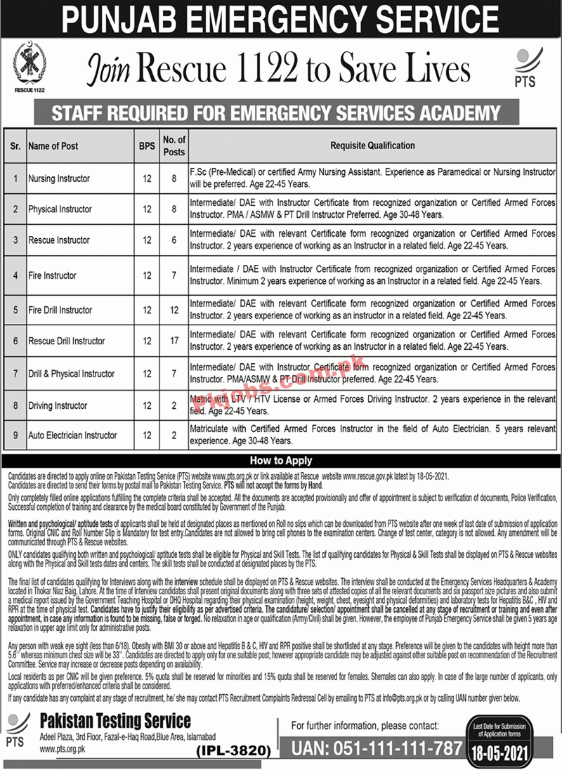 Jobs in Punjab Emergency Services RESCUE 1122 Jobs via PTS