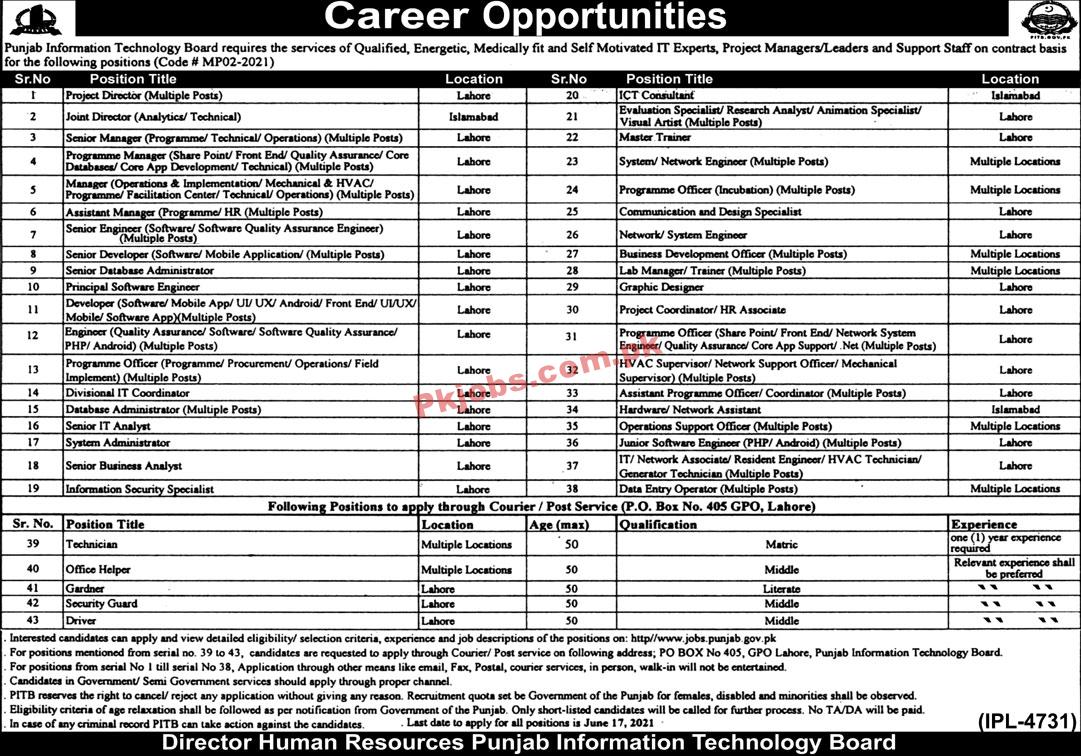 Jobs in Punjab Information Technology Board PITB