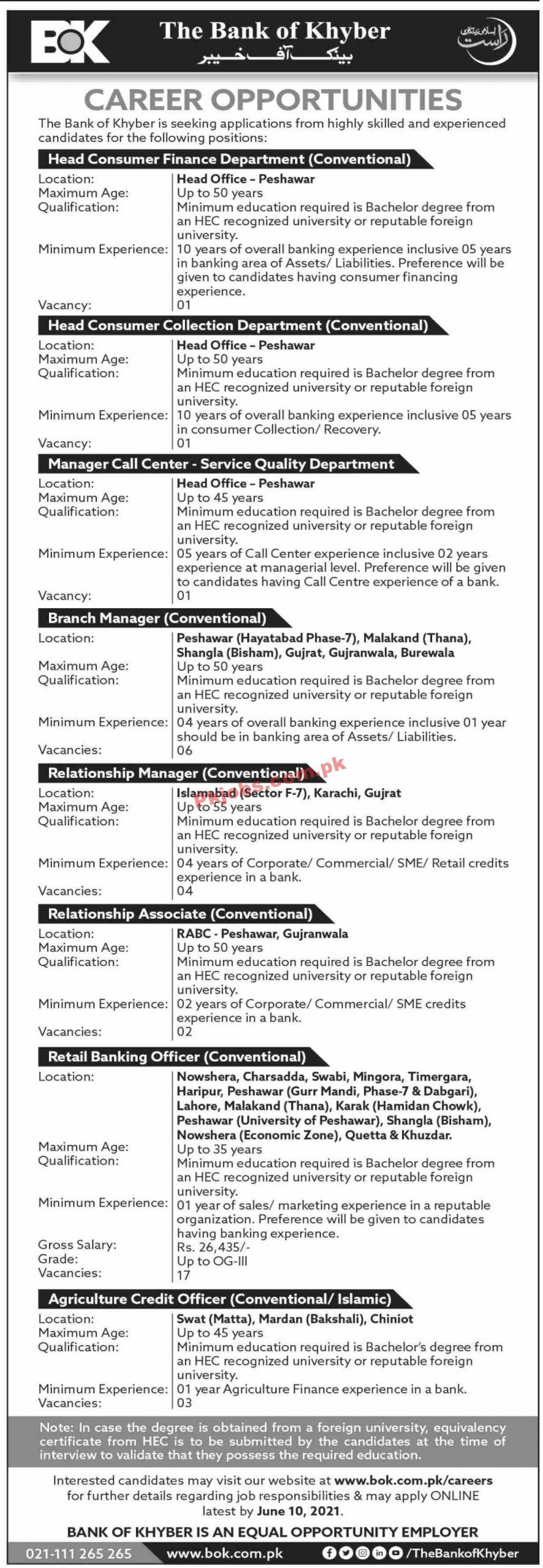 Jobs in The Bank of Khyber BOK