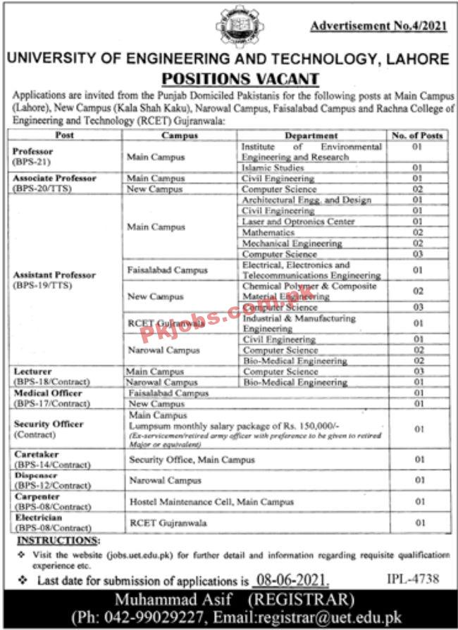 Jobs in University of Engineering & Technology Lahore