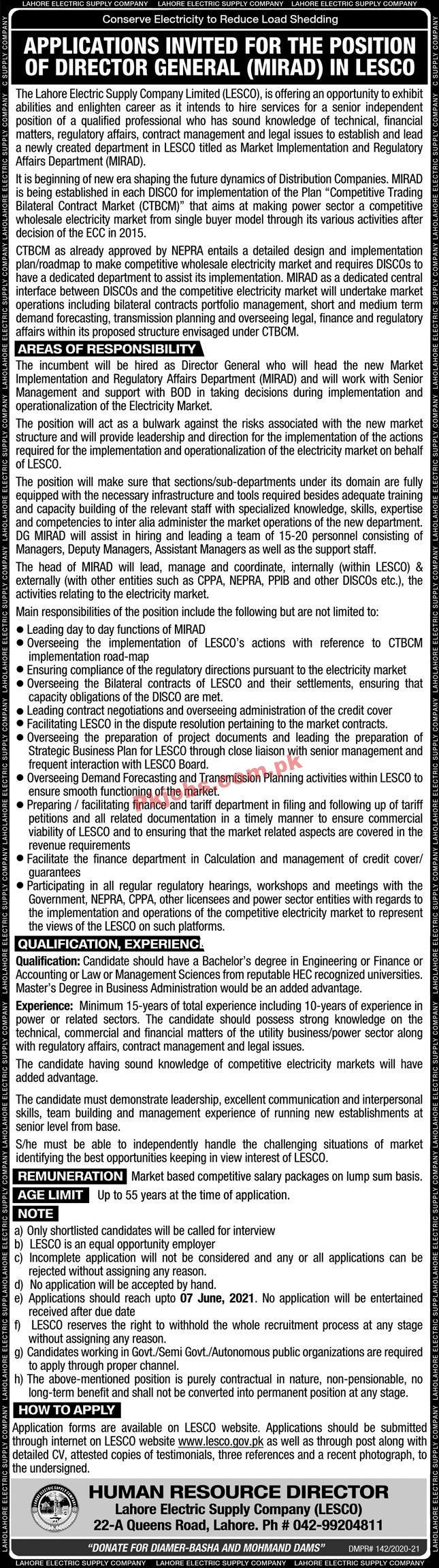 LESCO Electric Power Company Management PK Jobs 2021