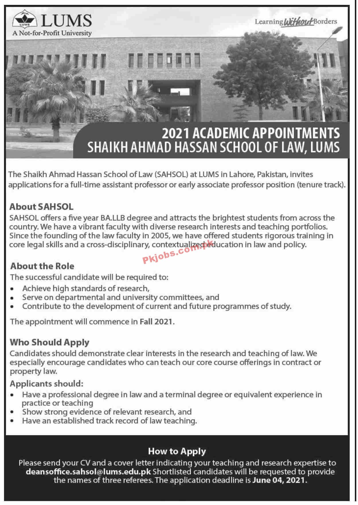 Lahore University of Management Sciences (LUMS) PK Jobs 2021