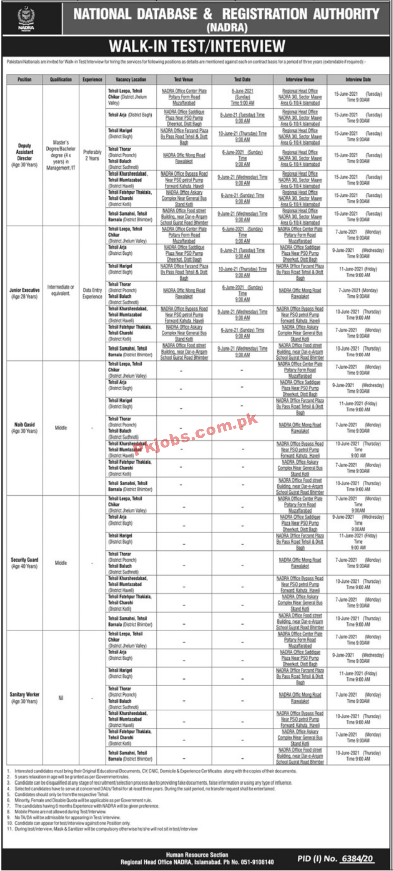 National Database & Registration Authority (NADRA) PK Jobs 2021