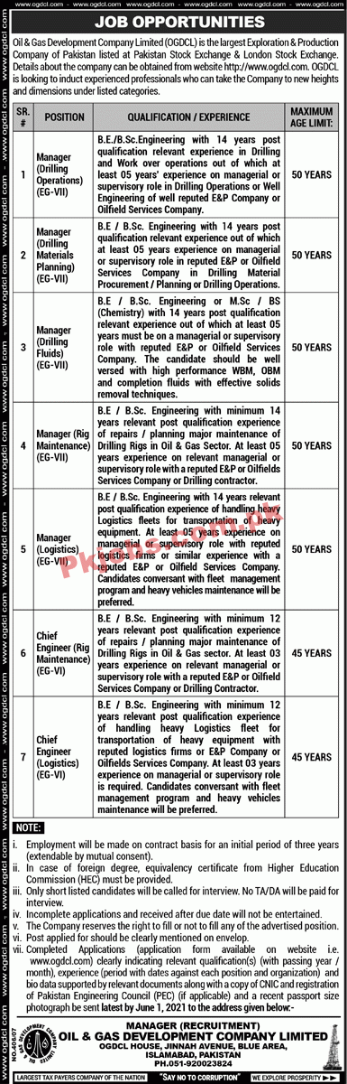 Oil & Gas Development Company Limited (OGDCL) PK Jobs 2021