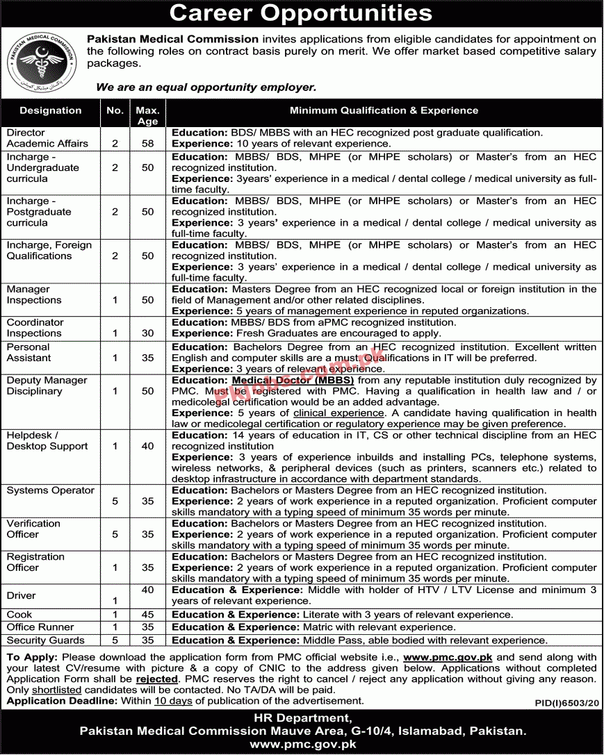 Pakistan Medical Commission (PMC) Management PK Jobs 2021