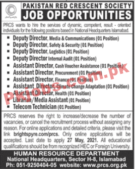 Pakistan Red Crescent Society (PRCS) Management PK Jobs 2021