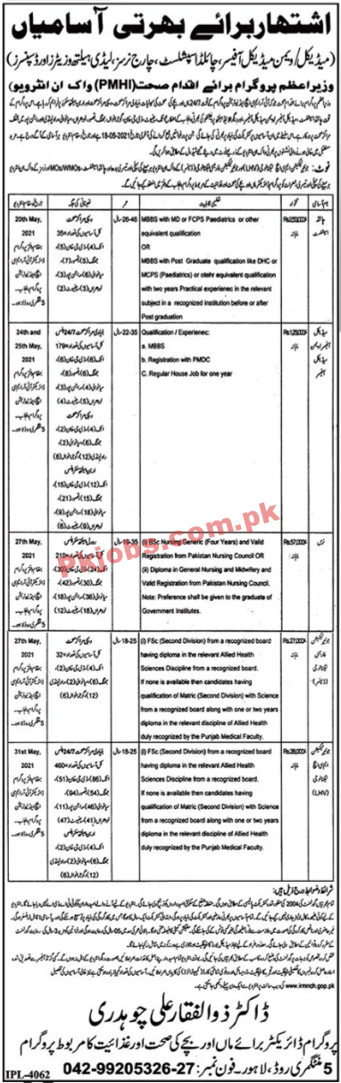 Prime Minister Health Initiative Program Latest PK Jobs 2021