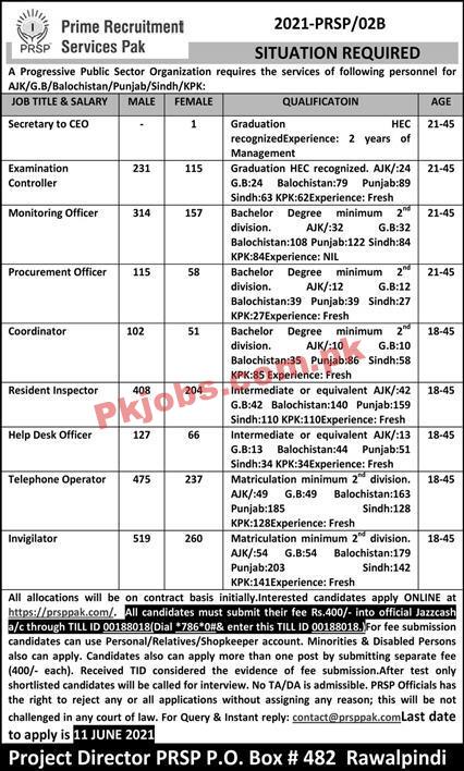 Prime Recruitment Services Pak (PRSP) Management PK Jobs 2021