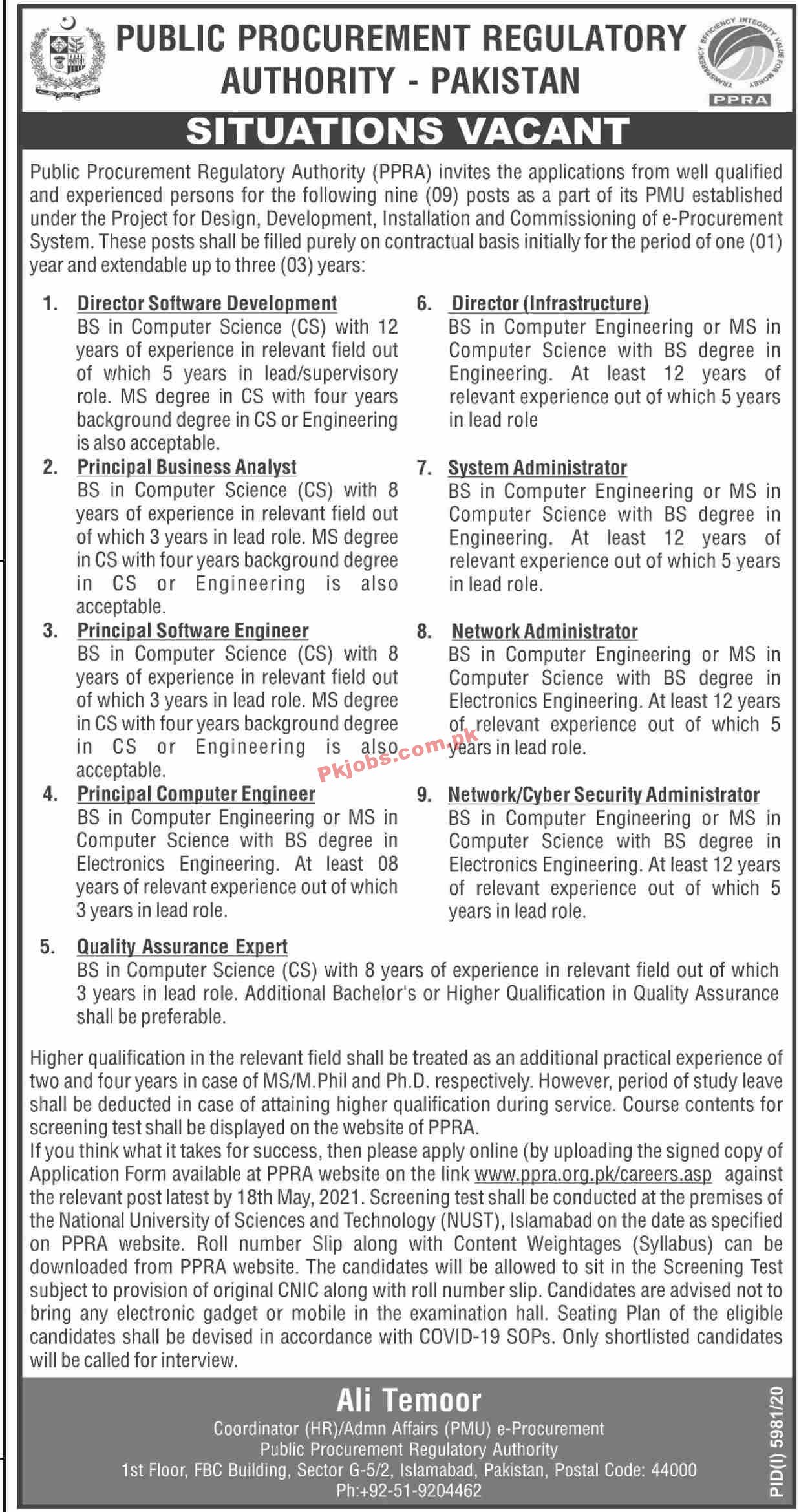 Public Procurement Regulatory Authority (PPRA) Latest Management PK Jobs 2021