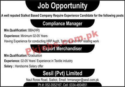 Sesil Pvt limited Latest Advertisement PK Jobs 2021