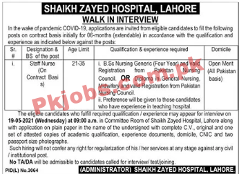 Shaikh Zayed Hospital Latest Advertisement PK Jobs 2021