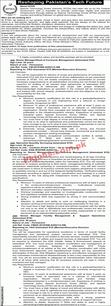 Special Technology Zones Authority (STZA) Management PK Jobs 2021