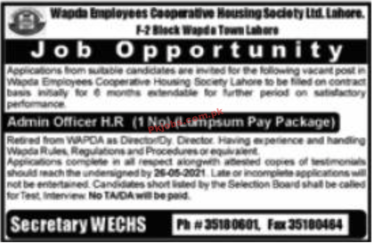 WAPDA Employees Cooperative Housing Society Management PK Jobs 2021