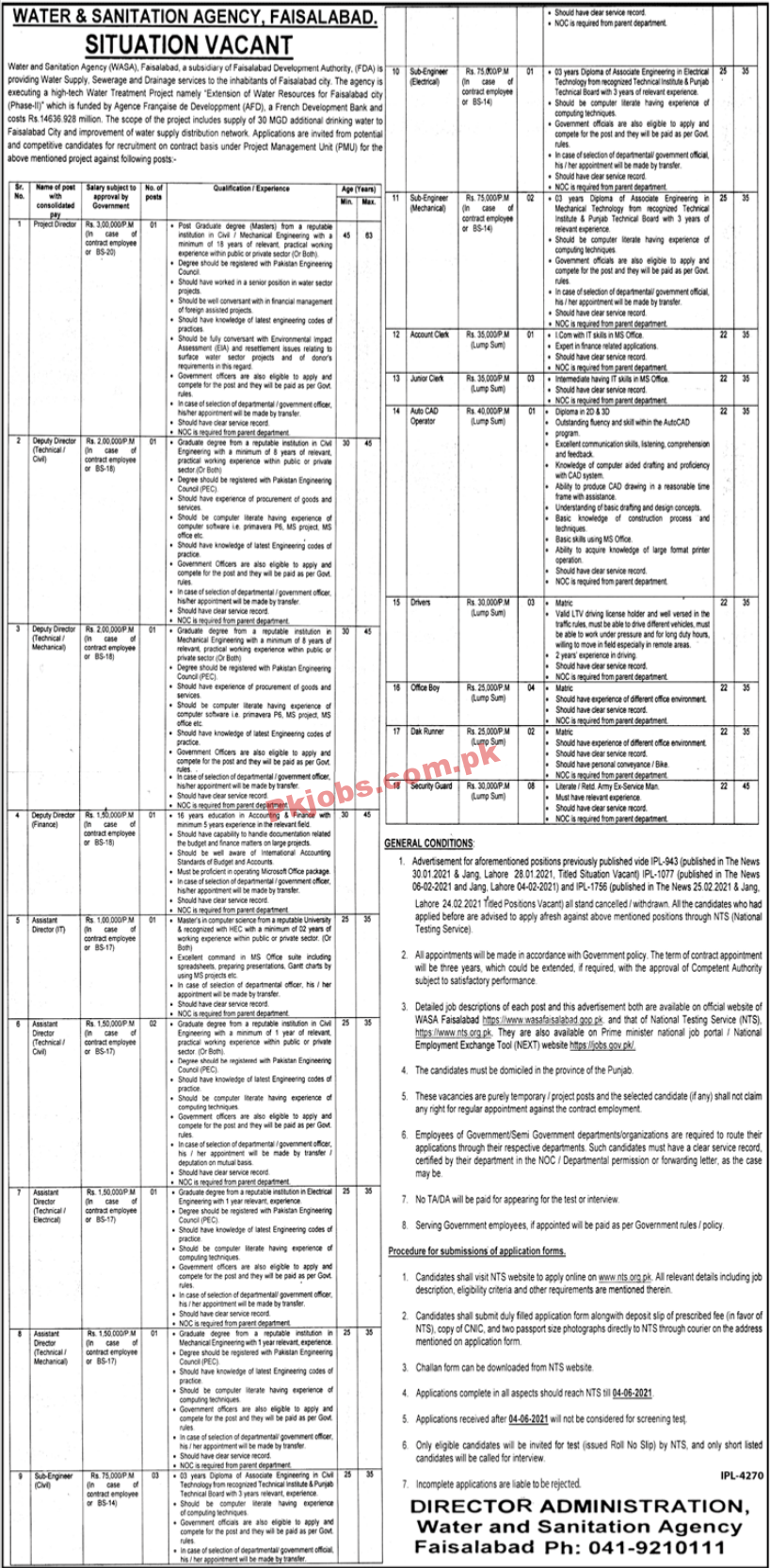 Water & Sanitation Agency (WASA) Management NTS PK Jobs 2021