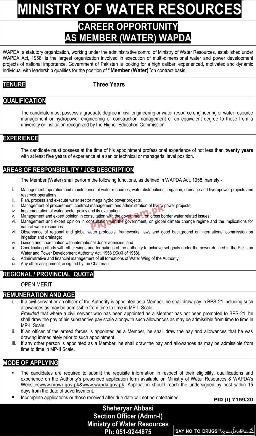 Ministry of Water Resources Announced Management PK Jobs 2021