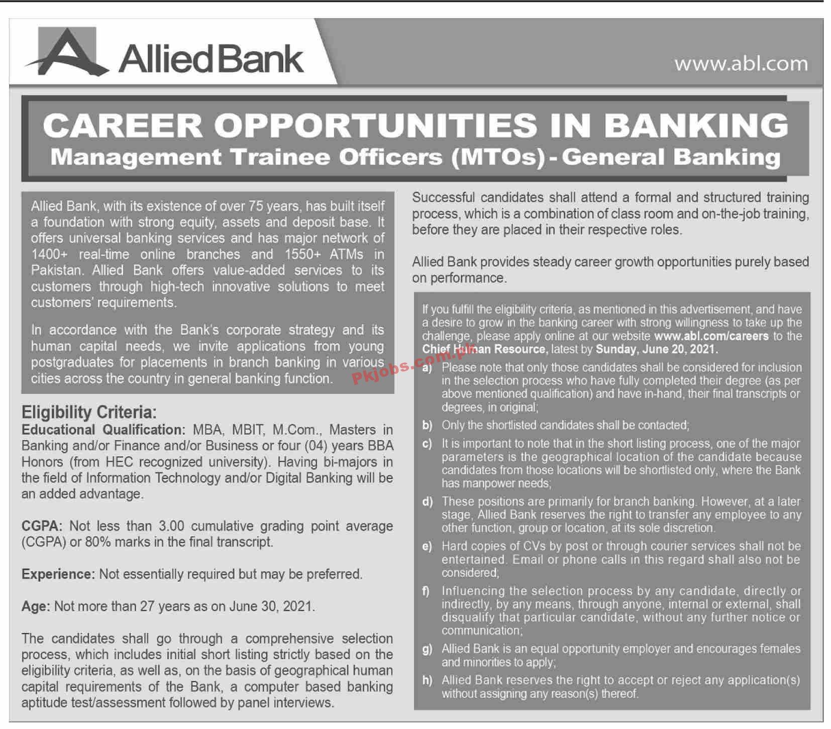 Allied Bank Limited Announced Management PK Jobs 2021