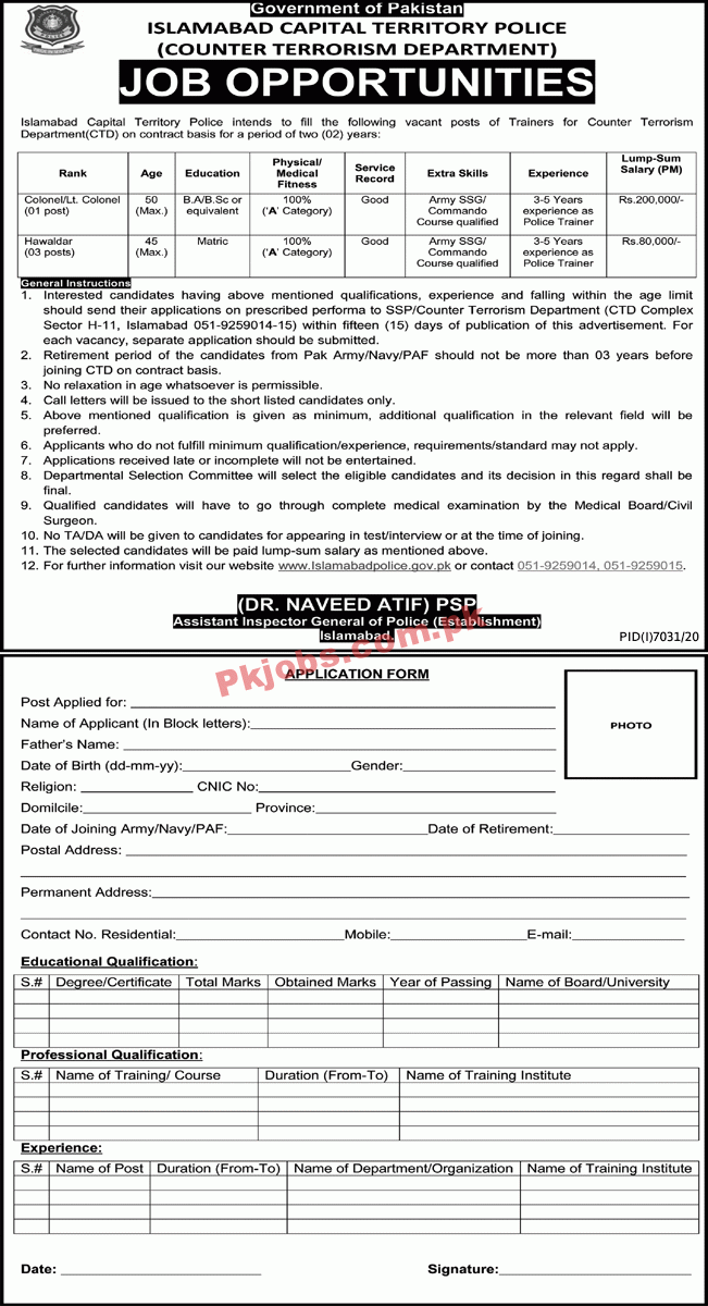 Capital Territory Police Counter Terrorism Department PK Jobs 2021