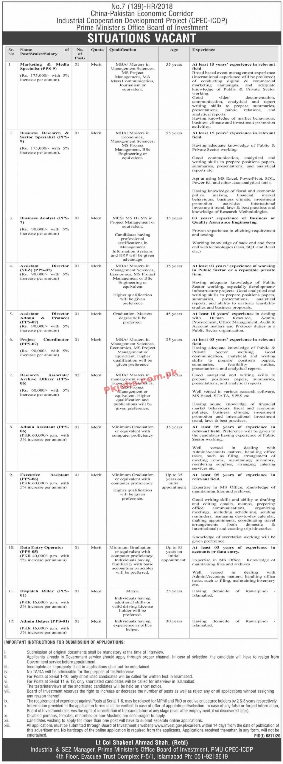 China-Pakistan Economic Corridor (CPEC) Announced Management PK Jobs 2021