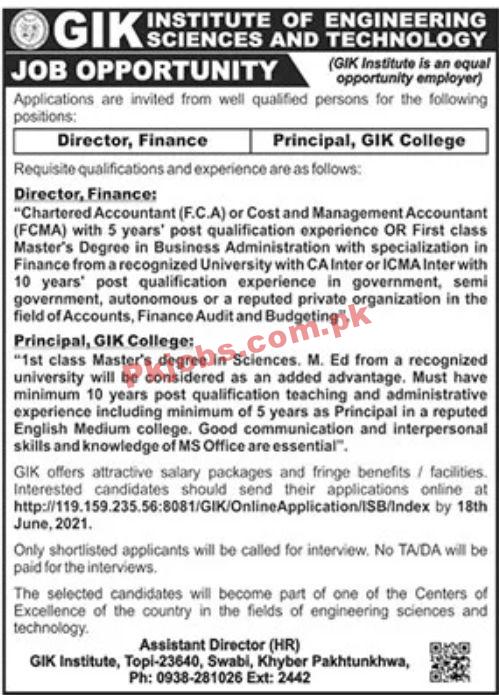 Jobs in GIK Institute of Engineering Sciences and Technology