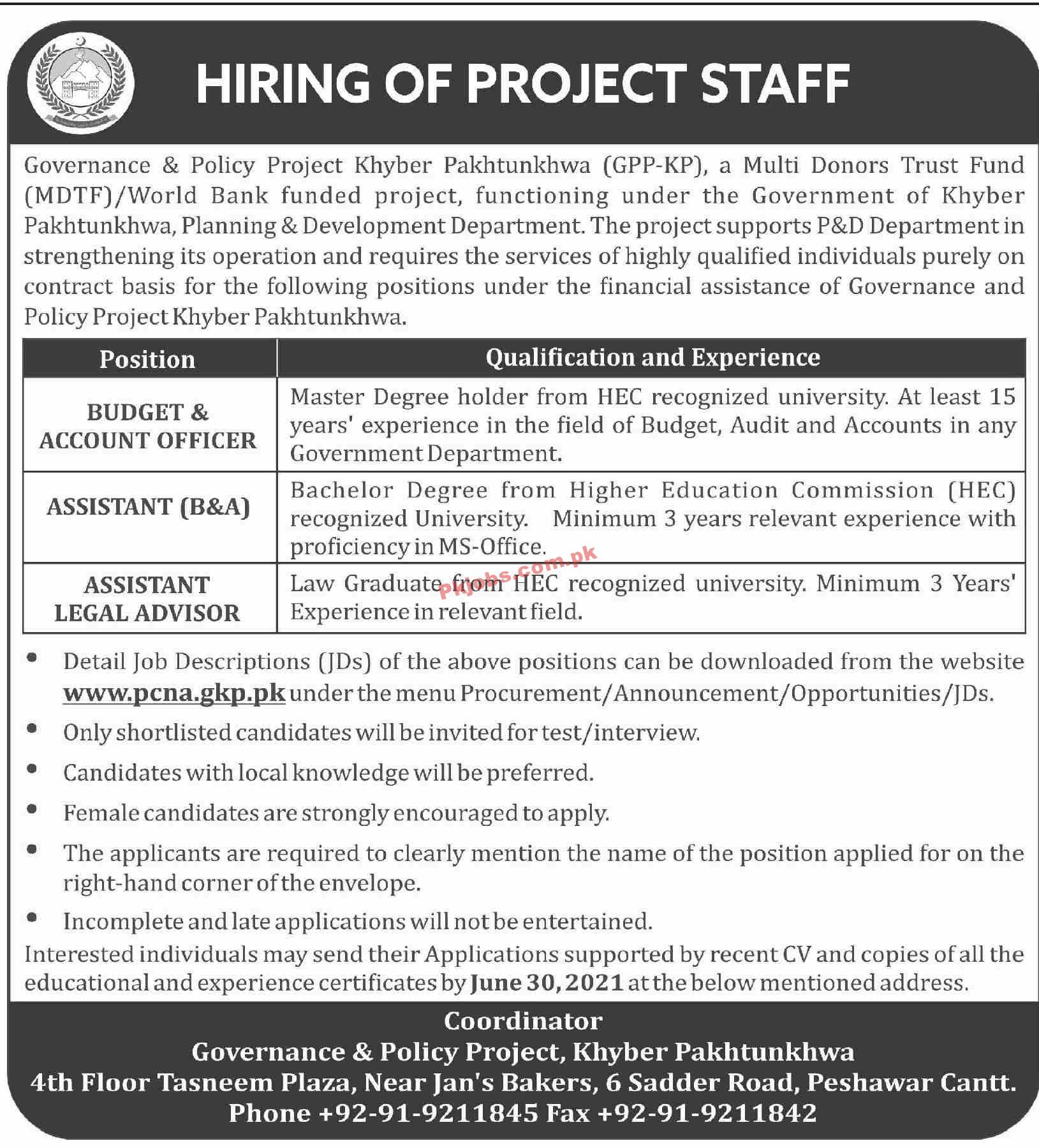 Jobs in Governance & Policy Project Khyber Pakhtunkhwa