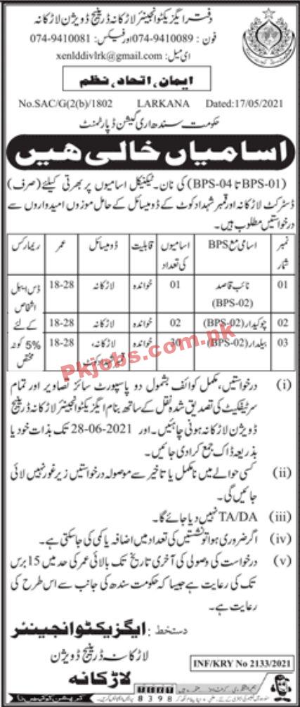 Jobs in Government of Sindh Irrigation Department Larkana