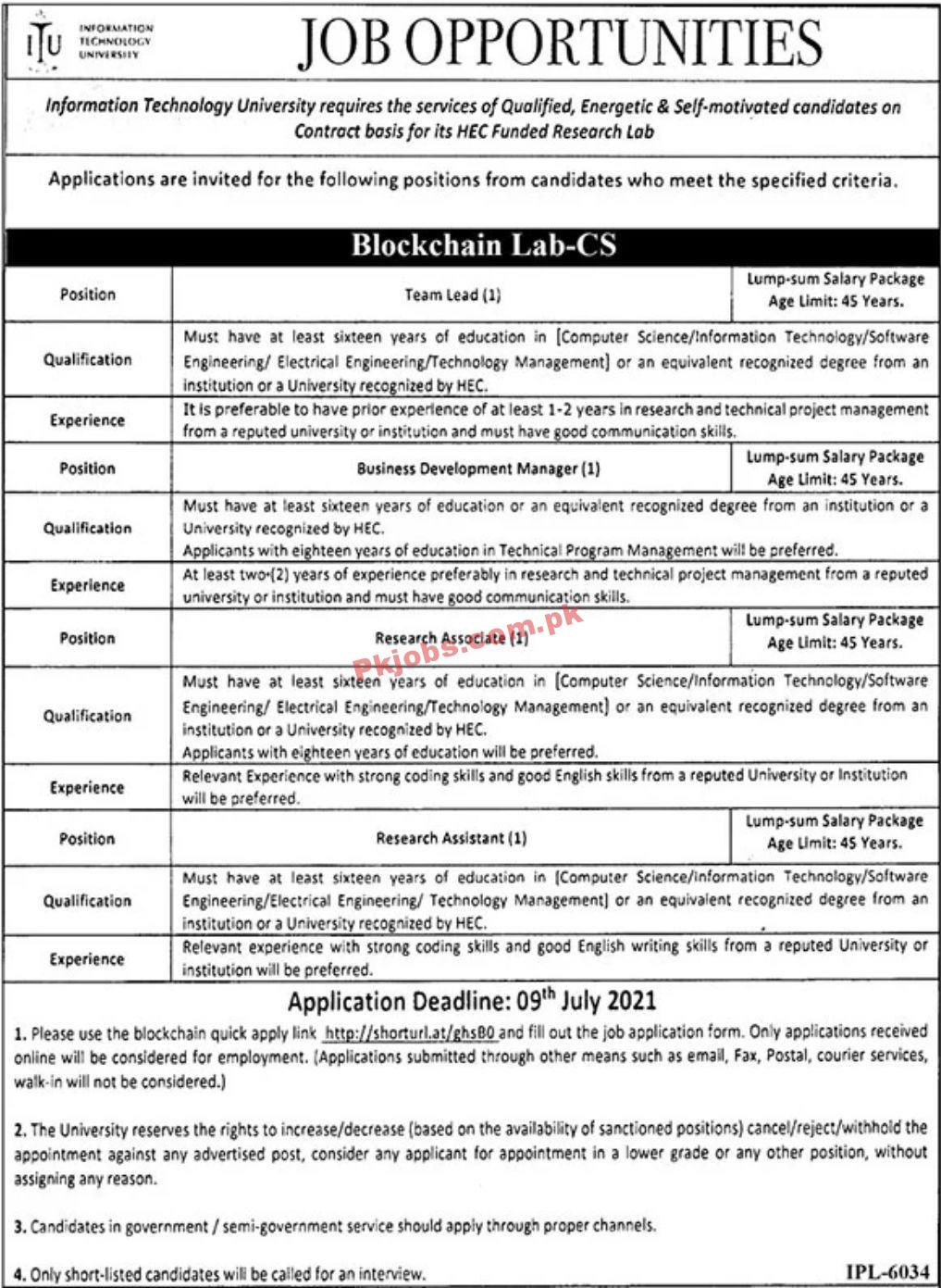 Jobs in Information Technology University ITU