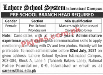 Jobs in Lahore School System Islamabad