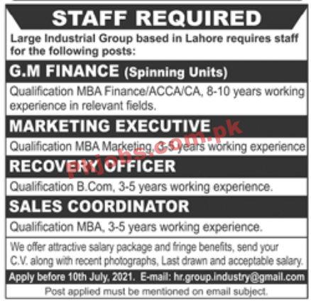 Jobs in Large Industrial Group Lahore